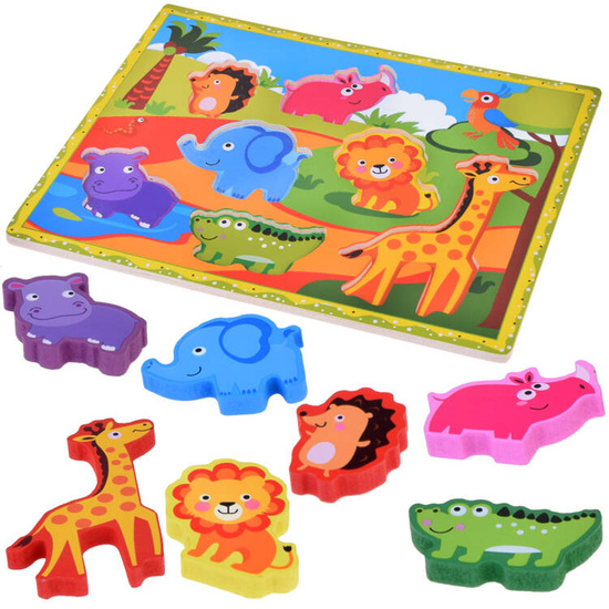 Wooden puzzle safari animals jigsaw 7pcs match shapes ZA5256