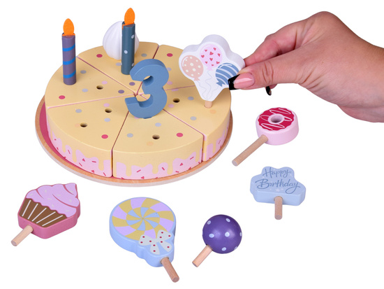 Candy Wooden Birthday Cake Toy with Candles and Decorations – Cutting Play Set ZA5936