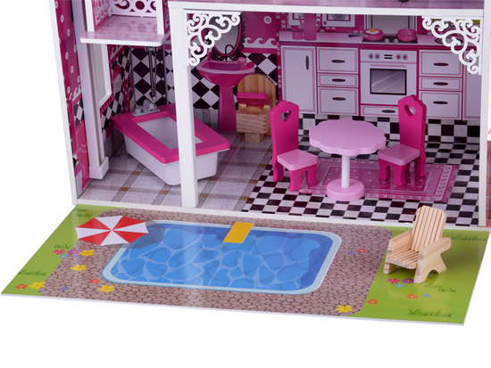 Large wooden dollhouse, slide, swimming pool, furniture, LED lighting ZA3562