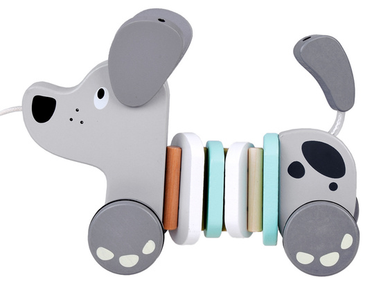 Wooden Pull Toy on a String Dog Gray ZA5376