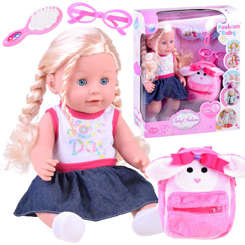 Lovely doll with braids + backpack glasses ZA3890