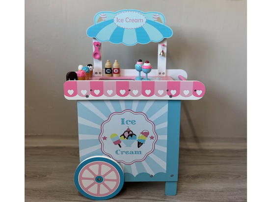 Large pastel wooden ice cream stand + 8 different ice creams ZA5945