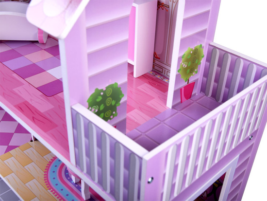 PINK Wooden dollhouse + furniture + LED lighting ZA4130