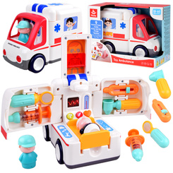 Interaktywne Autko Ambulans + akcesoria z ludzikami Dźwięk Światło ZA4540
