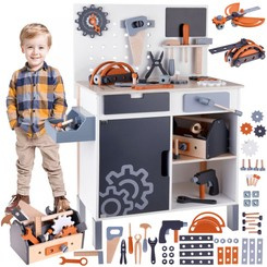 Large wooden workshop + tools and DIY box ZA4836