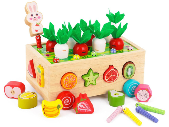 Sorter Montessori drewniany wózek złap robaczka marchewki układanka ZA5903