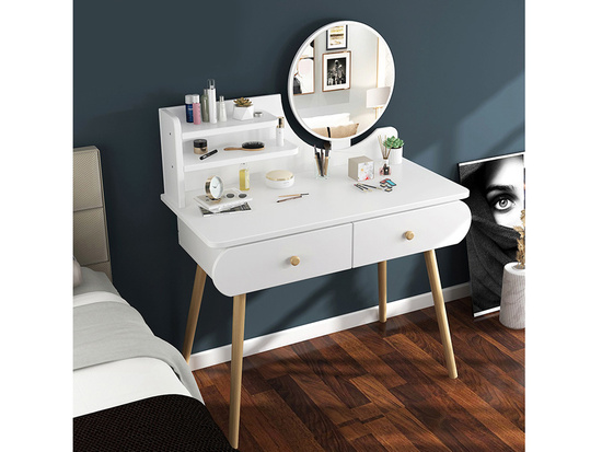 Functional white dressing table with mirror + stool + drawers ZA4820