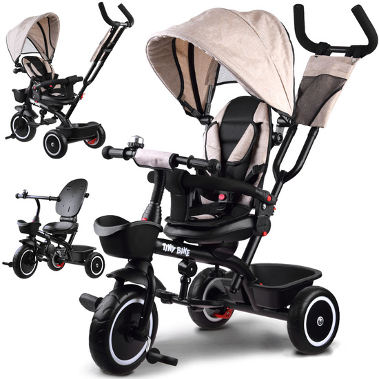 Rowerek trójkołowy Tiny Bike 3w1 beżowy z daszkiem SP0650