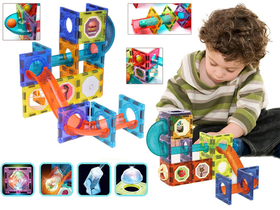 ŚWIECĄCE Klocki magnetyczne 3D - Zbuduj tor kulkowy KULODROM 116-ele ZA5894