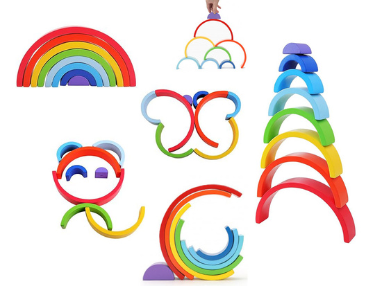 Wooden Montessori educational puzzle colorful rainbow + tasks ZA5328