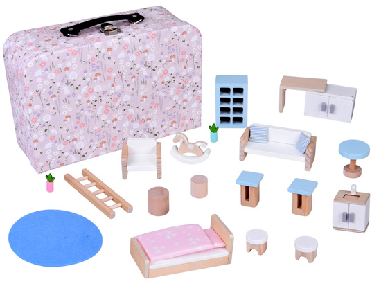 FLOWER Dollhouse in a lockable suitcase + wooden furniture ZA5930