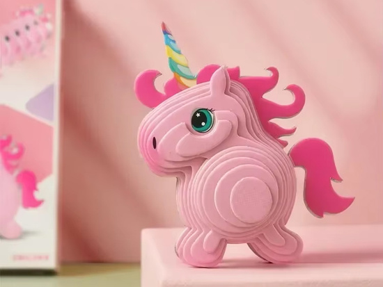 Puzzle 3D Kartonowy Model – Różowy Jednorożec DIY Zrób to sam ZA5809