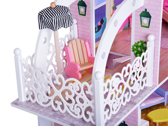 Large Openwork Wooden Dollhouse + Elevator Garage Balcony Furniture ZA5388