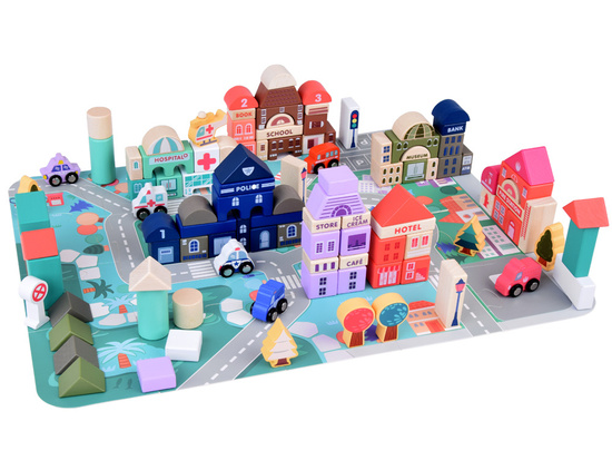 Pastel Set Wooden Blocks Town + Puzzle Mat 115 pcs ZA5373