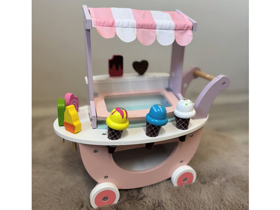 Pastel sweet ICE CREAM SHOP on wooden wheels + 8 different ice creams ZA5946