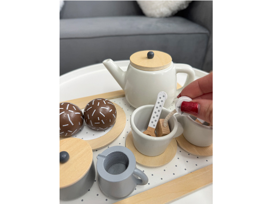 Wooden tea set, cups, tray ZA4124