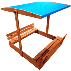 Wooden sandbox with roof and benches, closed, 120x120 cm SP0837