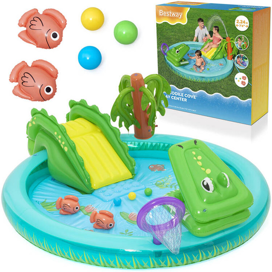 Bestway Inflatable Playground CROCODILE Slide + Sprinkler + Balls 53166