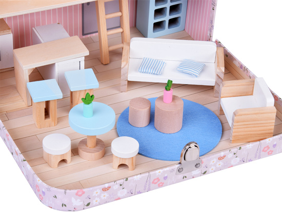 FLOWER Dollhouse in a lockable suitcase + wooden furniture ZA5930