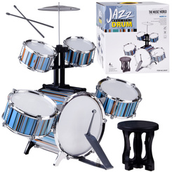 Children's drum set 5 drums + stool included - blue design IN0182