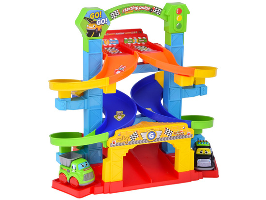 Spiral Track car set + police car and dump truck 19 pieces ZA5692