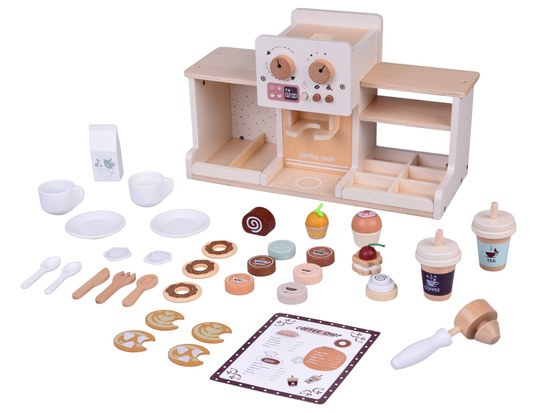 Wooden Coffee Shop Set – Café Playset with Coffee Machine, Cups & Desserts ZA5938