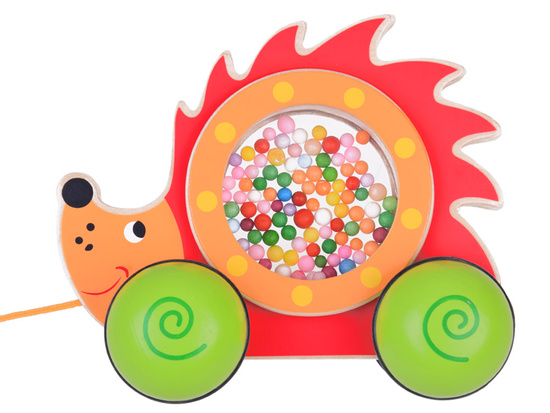 Wooden Hedgehog on wheels with colorful balls toy ZA5379