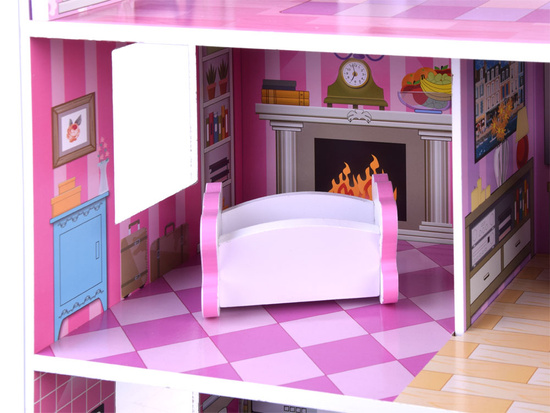 PINK Wooden dollhouse + furniture + LED lighting ZA4130