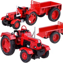 Red Metal Tractor with Trailer Swivel Rubber Wheels 1:18 ZA5202