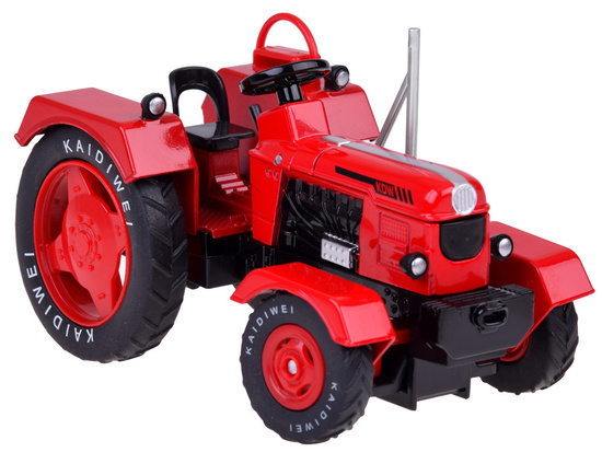 Czerwony Metalowy Traktor z przyczepką Skrętne Gumowe koła 1:18 ZA5202