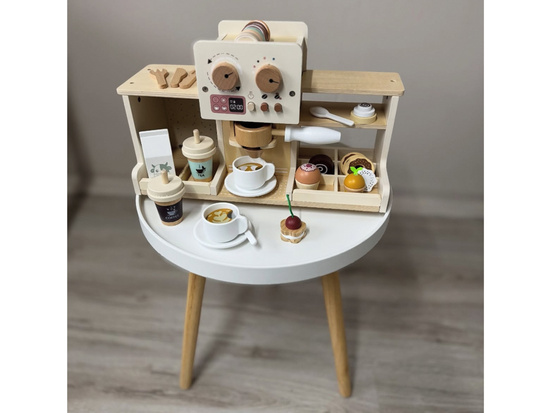 Wooden Coffee Shop Set – Café Playset with Coffee Machine, Cups & Desserts ZA5938