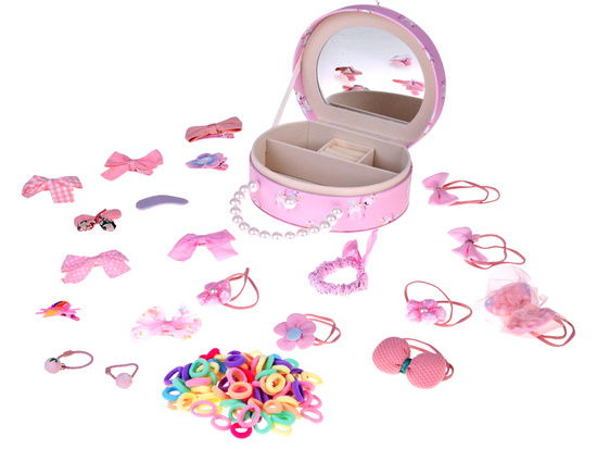 Charming jewelry box made of eco-leather with a mirror and hair accessories ZA5737