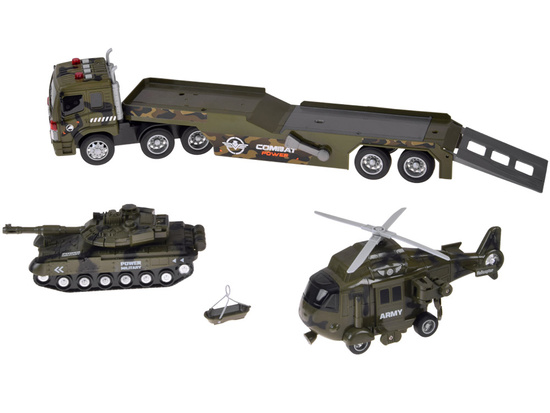Military Transport Truck Set – Army Tank, Helicopter & Truck with Friction Power, Lights and Sounds