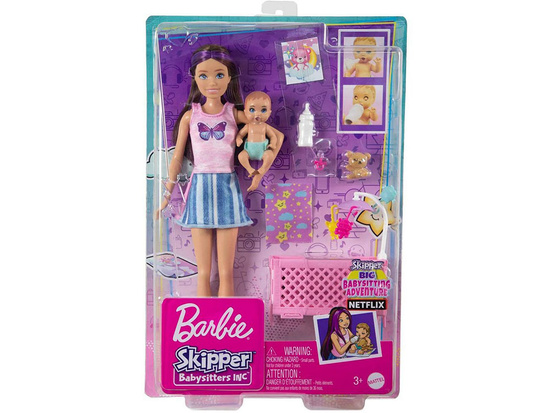 Lalka Barbie Skipper Babysitters opiekunka + bobas akcesoria HJY33 ZA5095