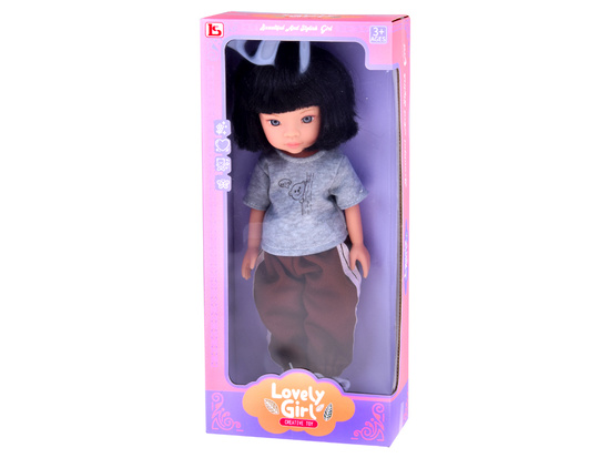 Lovely Girl Doll with Short Black Hair in a Sporty Outfit 33cm ZA5849
