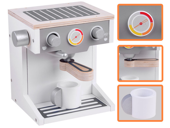 White WOODEN COFFEE MACHINE for children + accessories Small household appliances ZA4123