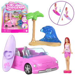 Mattel Mini Barbie Land Lalka surferka z deską + autko kabriolet ZA6038 E