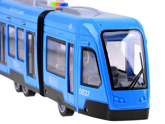 Przegubowy  niebieski TRAMWAJ światło dźwięk 45 cm ZA3834