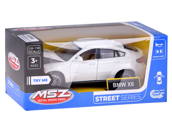 Metal car BMW X6 model scale 1:32 white SUV light sound ZA4606