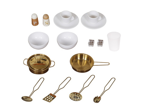 Large interactive wooden kitchen with glamour gold accessories and ZA5933 coffee machine