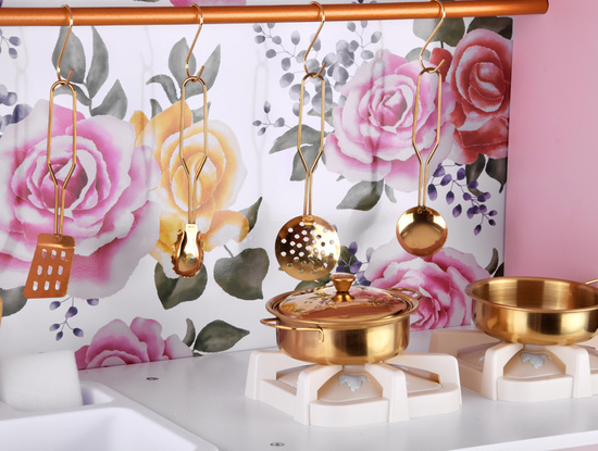 Drewniana kuchnia dla dzieci RÓŻANA - palnik zlew garnki akcesoria ZA5932