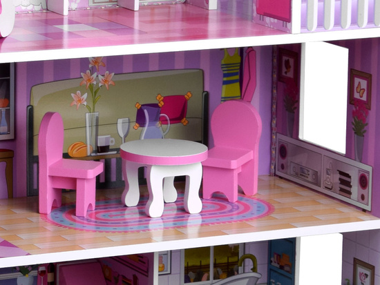 PINK Wooden dollhouse + furniture + LED lighting ZA4130