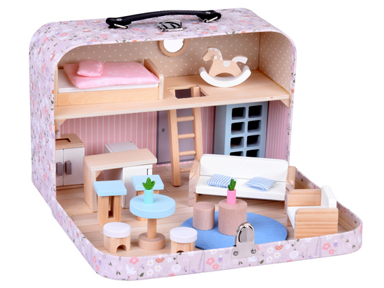 FLOWER Dollhouse in a lockable suitcase + wooden furniture ZA5930