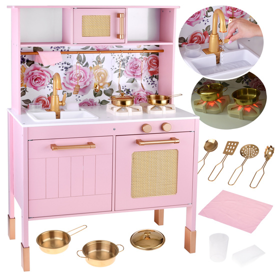 Adorable Wooden Rose Play Kitchen for Kids with Stove, Sink and Pots ZA5932