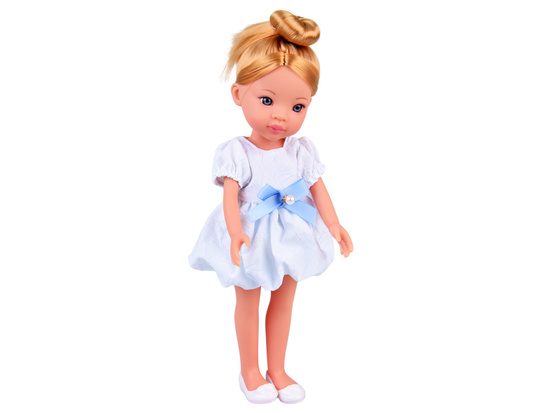Lovely Girl Doll with Blonde Bun in White Dress 33cm ZA5850