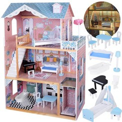 Piękny Piętrowy Duży Drewniany Domek dla Lalek z Meblami ZA5458
