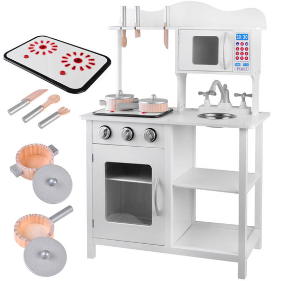 Interactive WHITE wooden kitchen for children Induction + accessories ZA4127