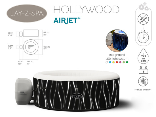 Bestway jacuzzi Lay-Z-Spa HOLLYWOOD 4-6 persons 196 cm LED 12in1 60059