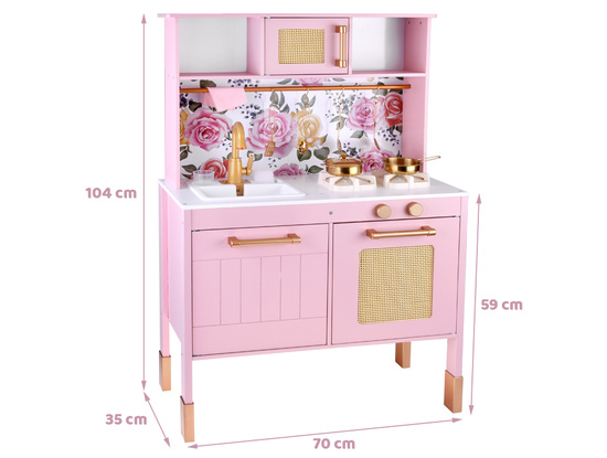 Wooden kitchen for children RÓŻANA - burner, sink, pots, accessories ZA5932