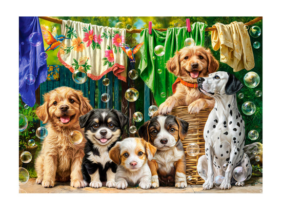 Puzzle 100-elementów Puppies, Laundry and Bird Antics B-111305 